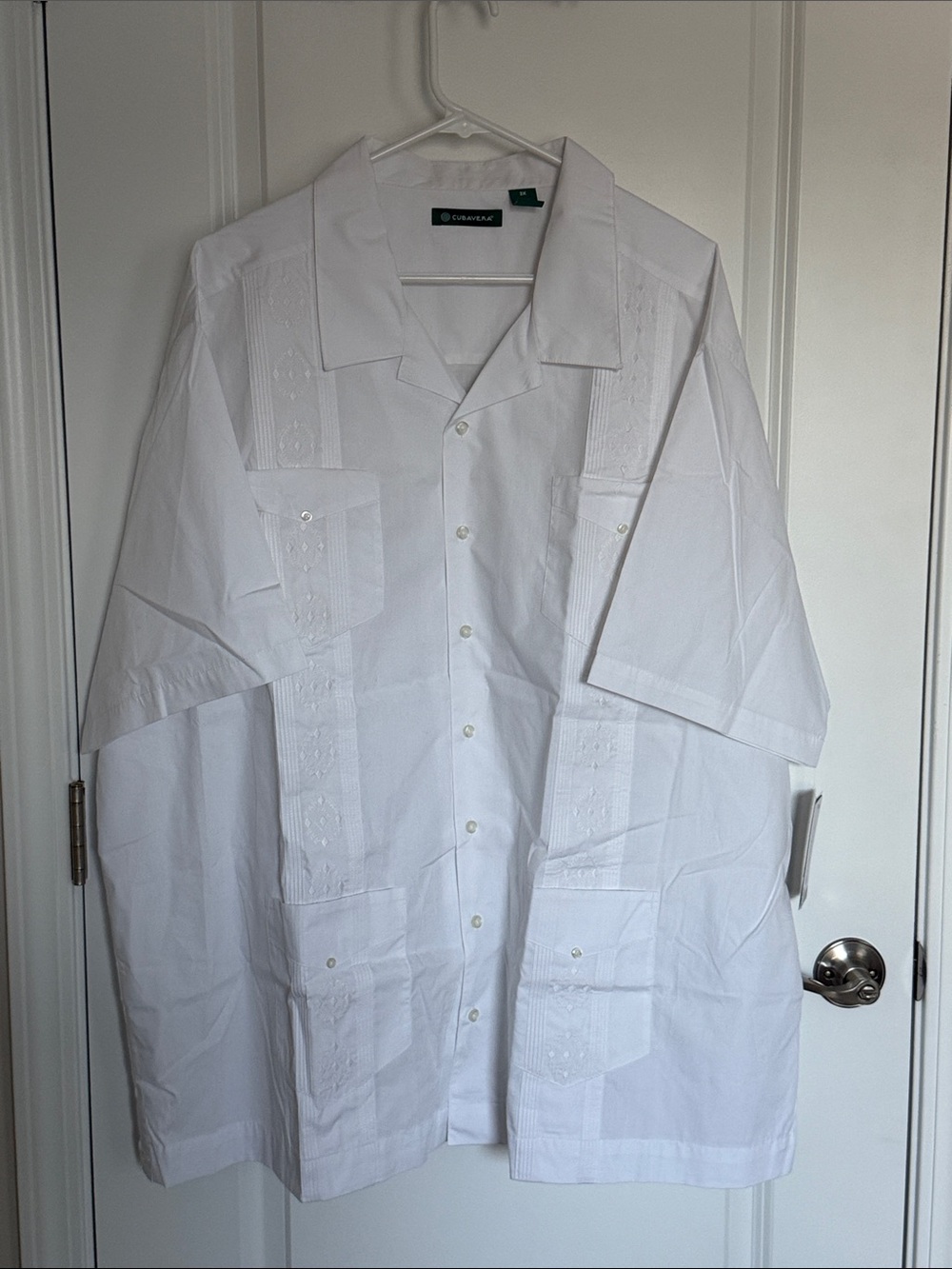 Cubavera White Short-Sleeve Embroidered Guayabera Button-Down Shirt- Big & Tall
